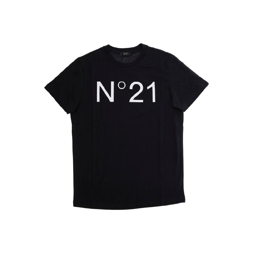 [해외] N°21 KIDS 블랙 코튼 맥시 로고 티셔츠 N21173N0153N21T96U0N900