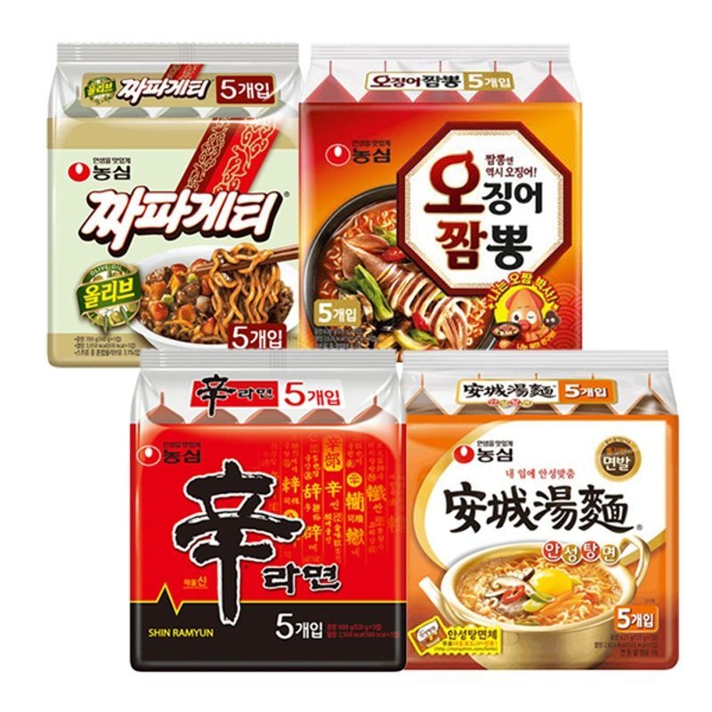 농심 신라면 5개 + 안성탕면 5개 + 짜파게티 5개 + 오징어짬뽕 5개e[35936381]