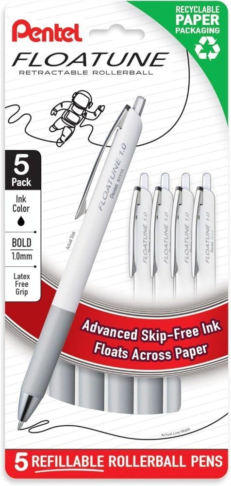 [해외] 펜텔 플로<b>툰</b> 접이식 롤러볼  1.0mm 볼드 포인트 <b>블랙</b> 잉크 5-pk (BY210PF5A)