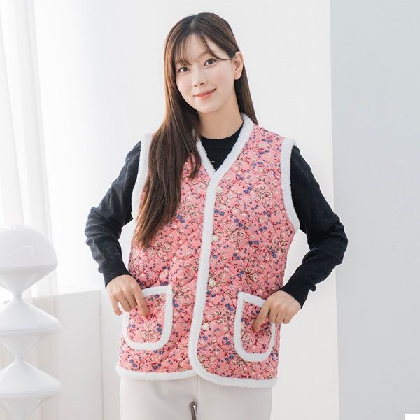 윈드본 26FW신상 몽글몽글 밍크 수면 주머니파자마/촌캉스 꽃누빔 인조 토끼털 조끼