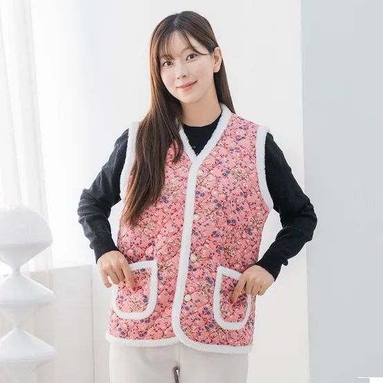 26FW신상 몽글몽글 밍크 수면 주머니파자마/촌캉스 꽃누빔 인조 토끼털 조끼