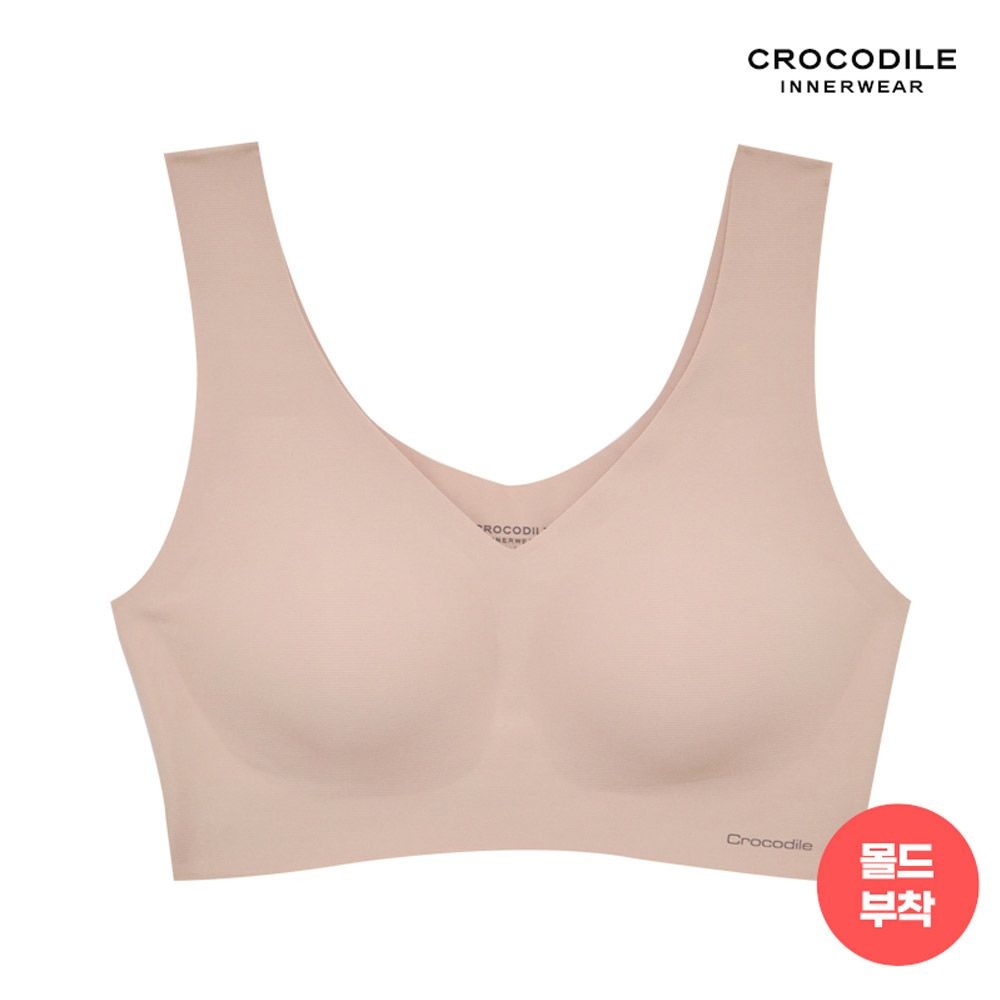 크로커다일 이너웨어 [크로커다일] 뉴 라이크라 쉘론 몰드부착 V넥 심리스브라 1종 베이지 CDWBR4M02B