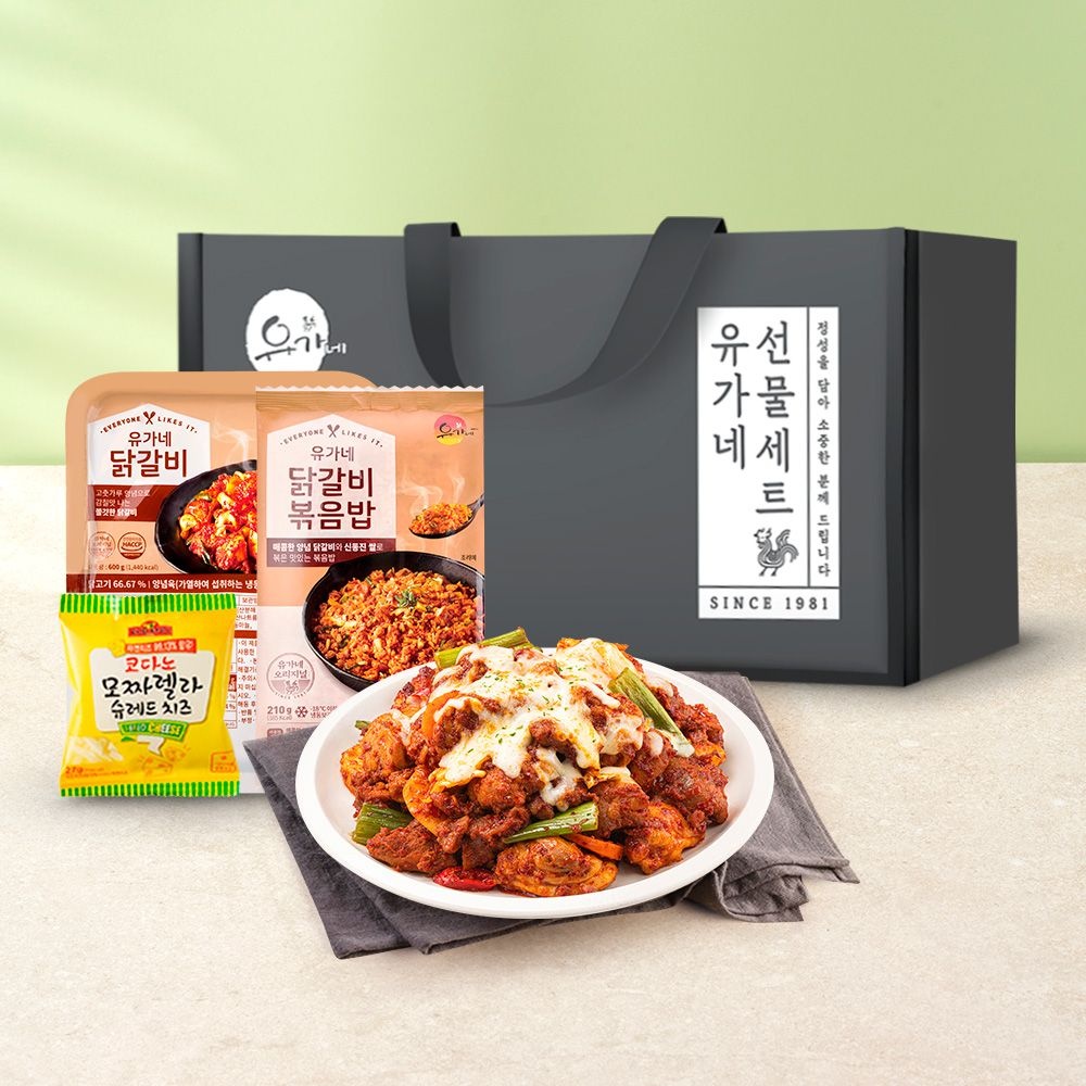 [유가네 선물세트 3호] 닭갈비 600g 3팩 + 닭갈비볶음밥 5팩 치즈27g