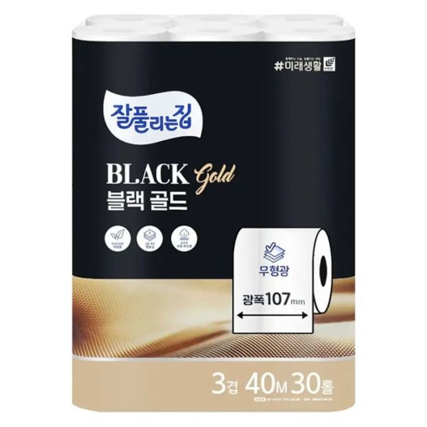 [오늘출발] 미래생활 잘풀리는집 블랙골드 광폭 107mm 3겹화장지 40m 30롤
