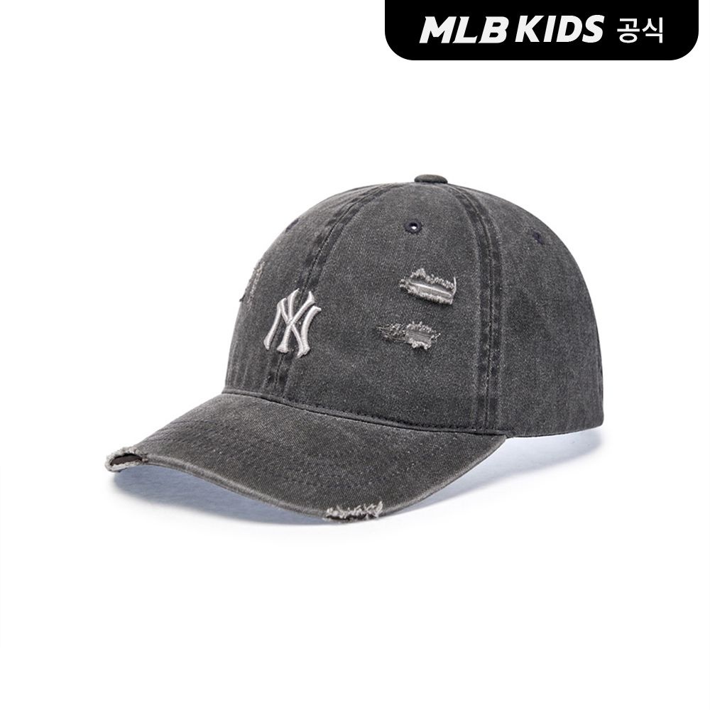 MLB 키즈 피그먼트 데미지 워싱 볼캡 NY (Charcoal Grey)