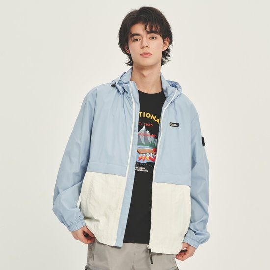 택가179000원내셔널지오그래픽 N231UJP970 배색 후디 탈부착 바람막이 점퍼 STORM BLUE 2148118