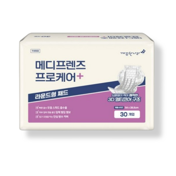 [오늘출발] 깨끗한나라 메디프렌즈 프로케어 라운드형패드 30매 1팩 속기저귀