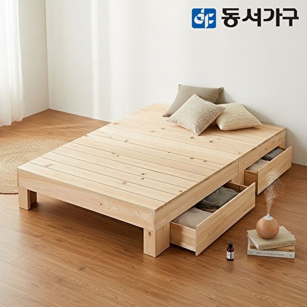 [동서가구]힐링 피톤치드 편백나무 ALL 프레임 평상형 서랍 슈퍼싱글 SS 침대 (매트미포함) DF642801