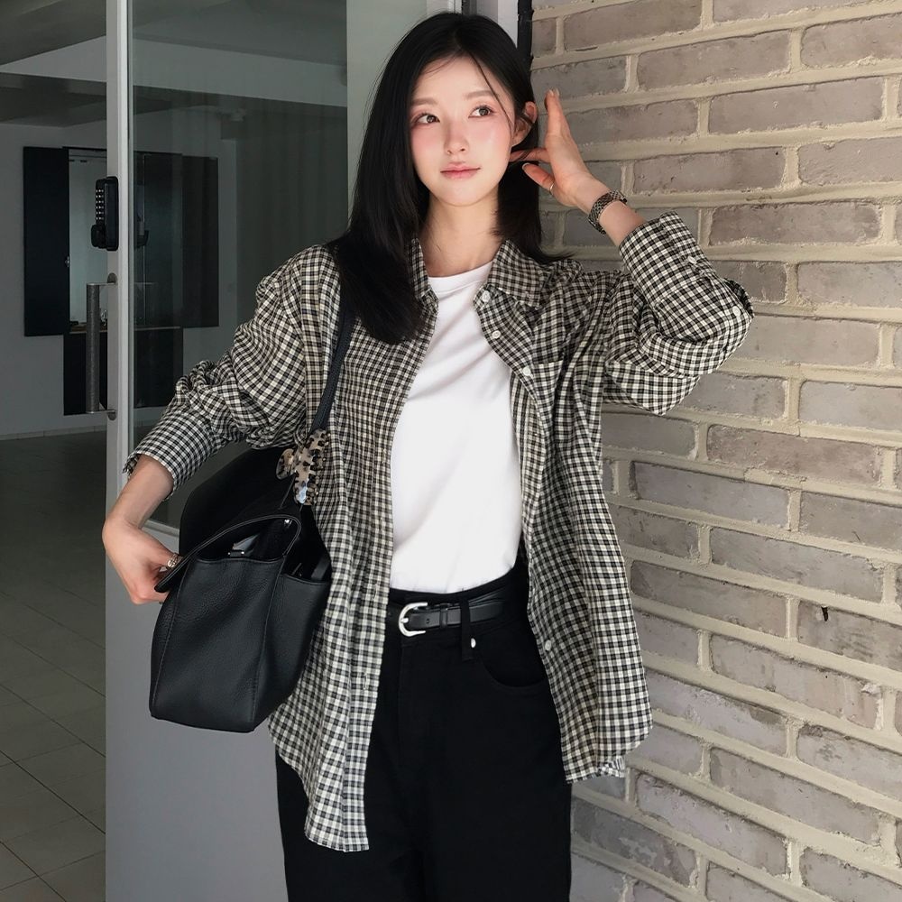 시야쥬 SI-TP5176 루즈 핏 클래식 체크 셔츠_Black check