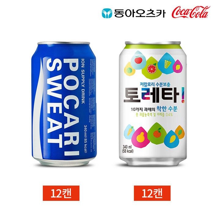 CL 이온음료 <b>포카리</b><b>스웨트</b> 토레타 2종 340ml 24캔 세트 수분충전,미네랄충전,이온밸런스