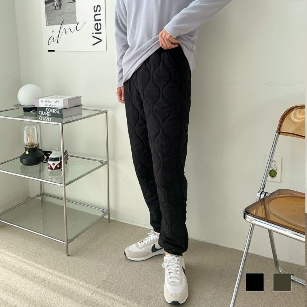 EDITH 남자 패딩 조거<b>바지</b> 퀼팅 <b>겨울</b><b>바지</b> 방한 <b>바지</b> 출근룩 <b>등산</b> 산책