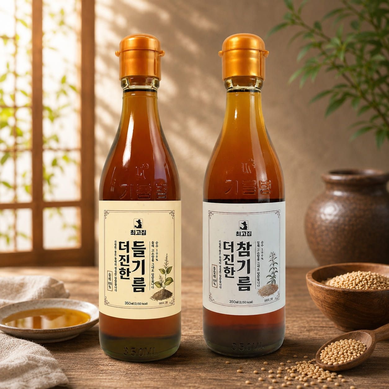더진한 통참깨 저온압착 참기름 들기름 350ml