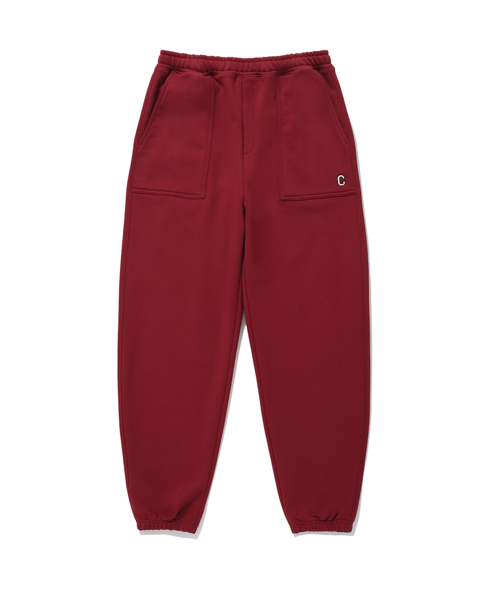 커버낫 C 로고 스웻 와이드 조거 팬츠 Deep Red