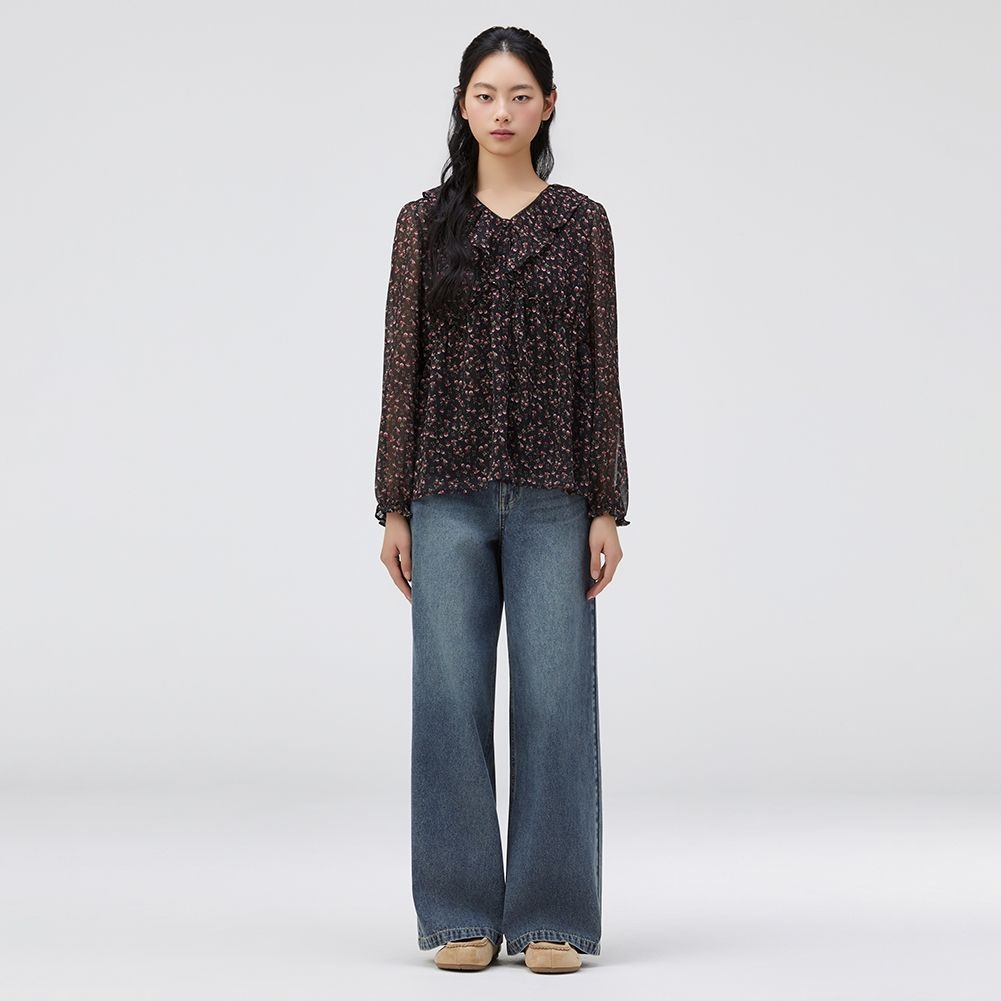 써스데이아일랜드 [여성]플라워 패턴 셔링 블라우스(T262MBL144W)