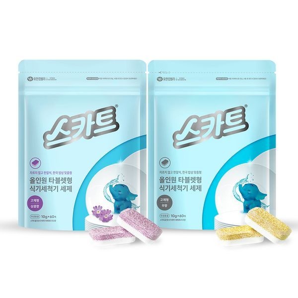 유한킴벌리 [하프클럽]스카트 올인원 타블렛 식기세척기 세제 10g 60개 2팩