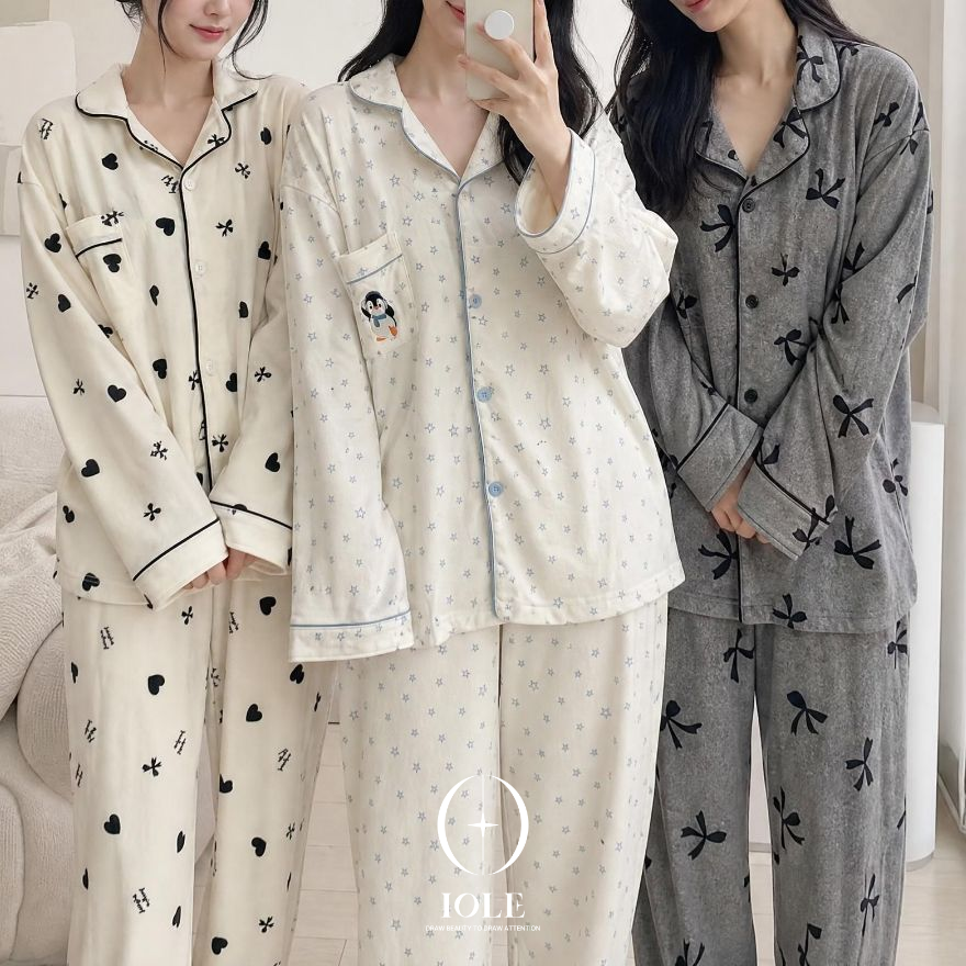 이올레 [가볍고 포근한 기모 원단] 쁘띠 아카이브 여성 양기모 잠옷 세트 겨울 긴팔 긴바지 파자마