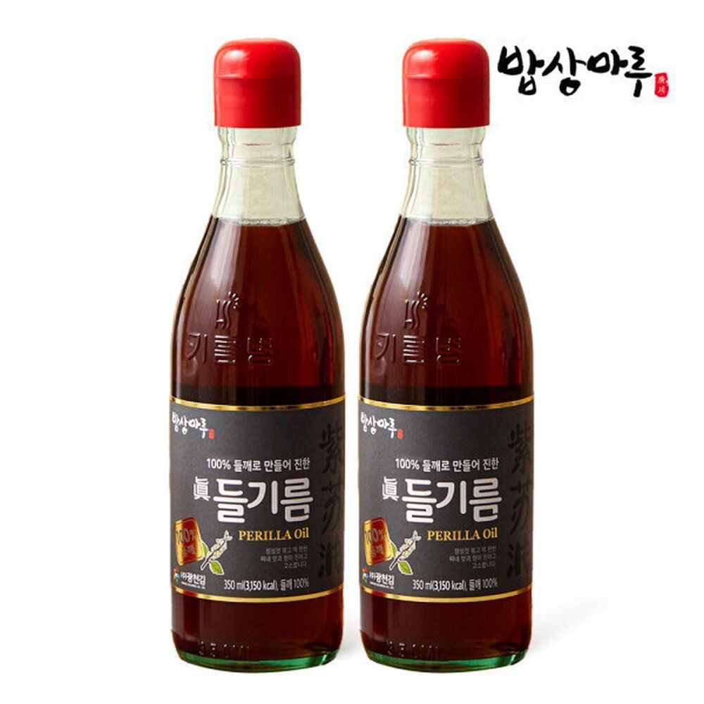 밥상마루 밥상마루 고소~한 들기름 350ml 총2병 100 통들깨압착 국내가공후기인증 에어셸 안전포장