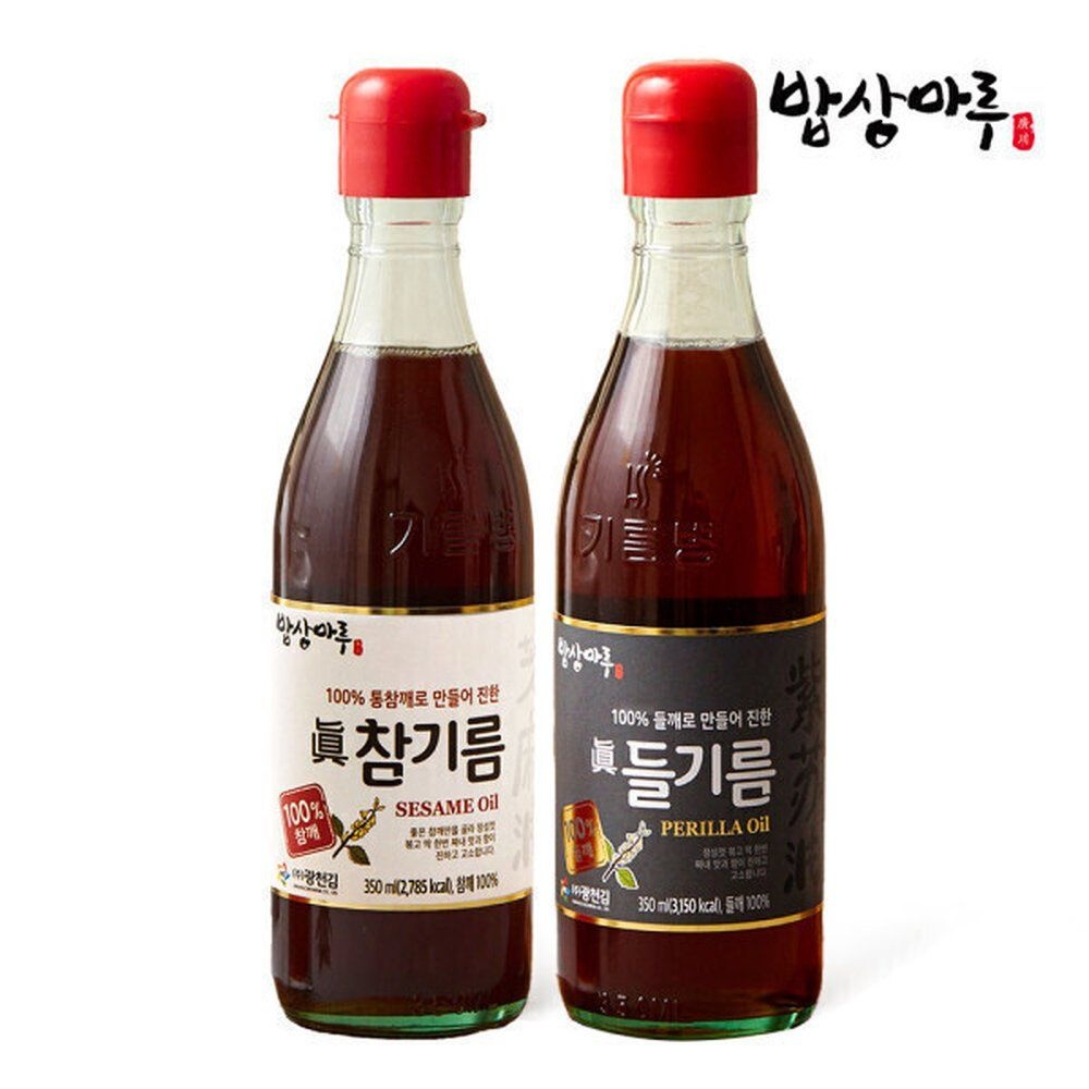 밥상마루 밥상마루 참기름 350ml 들기름 총2병 100 통깨 착유 기름장인 에어셸 포장