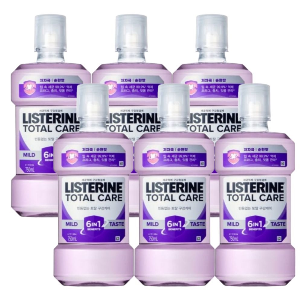 자체제작 <b>리스테린</b> 프라그 가글액 <b>토탈</b><b>케어</b> 마일드 구강청결제 750ml / 6개