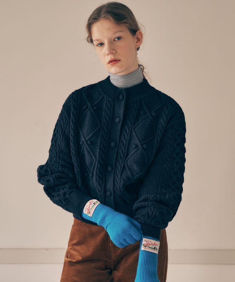 [백화점상품] 로라로라 WOOL BUTTON CABLE CARDIGAN NAVY 5007370728