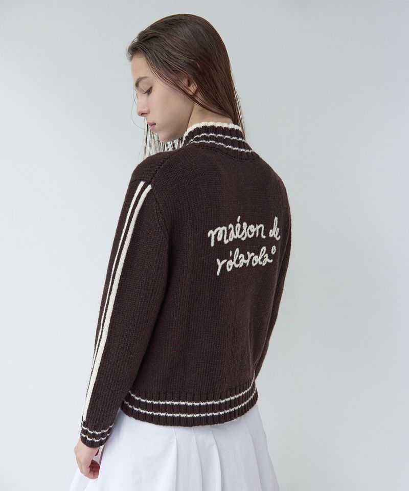 [백화점상품] 로라로라 MAISON DE ROLA EMBROIDERY WOOL BLENDED KNIT ZIP-UP BROWN 5008917686