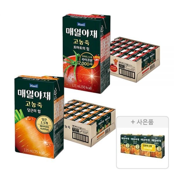 매일야채 고농축 토마토의힘 125ml, 24개+고농축 당근의힘 125ml, 24개+증정(매