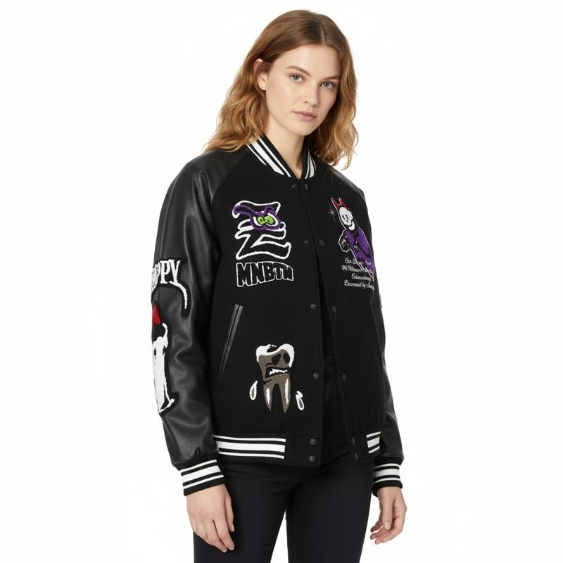 MAINBOOTH 메인부스 크리피 데빌 바시티 자켓 야구점퍼 블랙 MAINBOOTH Creepy Devil Varsity Jacket