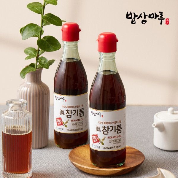 밥상마루 고소한 참기름 350ml 1+1 2병 / 100 통깨압착 / 안전에어셸포장