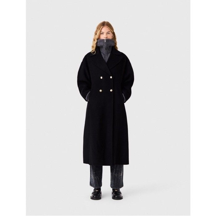 마쥬 긴 더블 브레스트 울 코트 Schwarz MFPOU01552