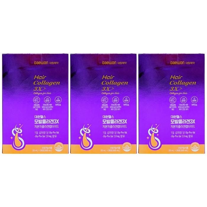 대원제약 대원헬스 모발콜라겐 3X 저분자 콜라겐 펩타이드 20ml x 28포 x 3개 - SAO -