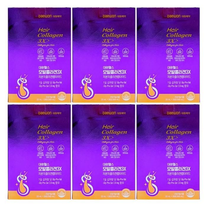 대원제약 대원헬스 모발콜라겐 3X 저분자 콜라겐 펩타이드 20ml x 28포 x 6개 - SAO -