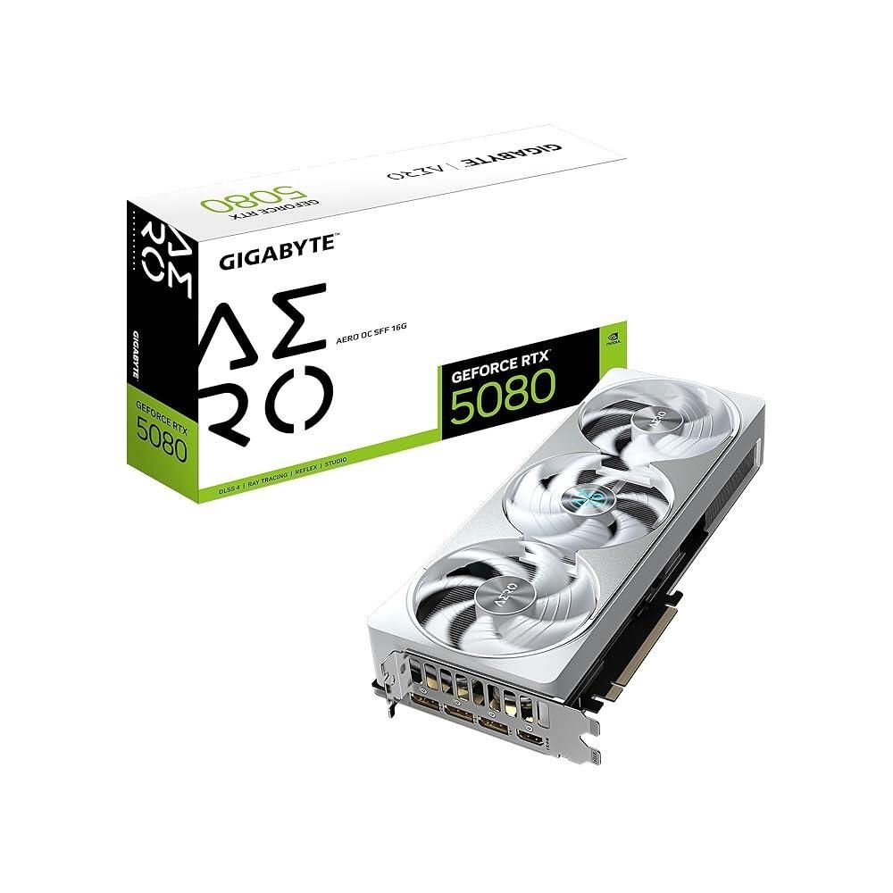 기가바이트 [해외] GIGABYTE GeForce RTX 5080 AERO OC SFF 16G 그래픽 카드, WINDFORCE 냉각 시스템, 16GB 256비트 GDDR7, GV-N5080AERO OC-16GD 비디오 데스크