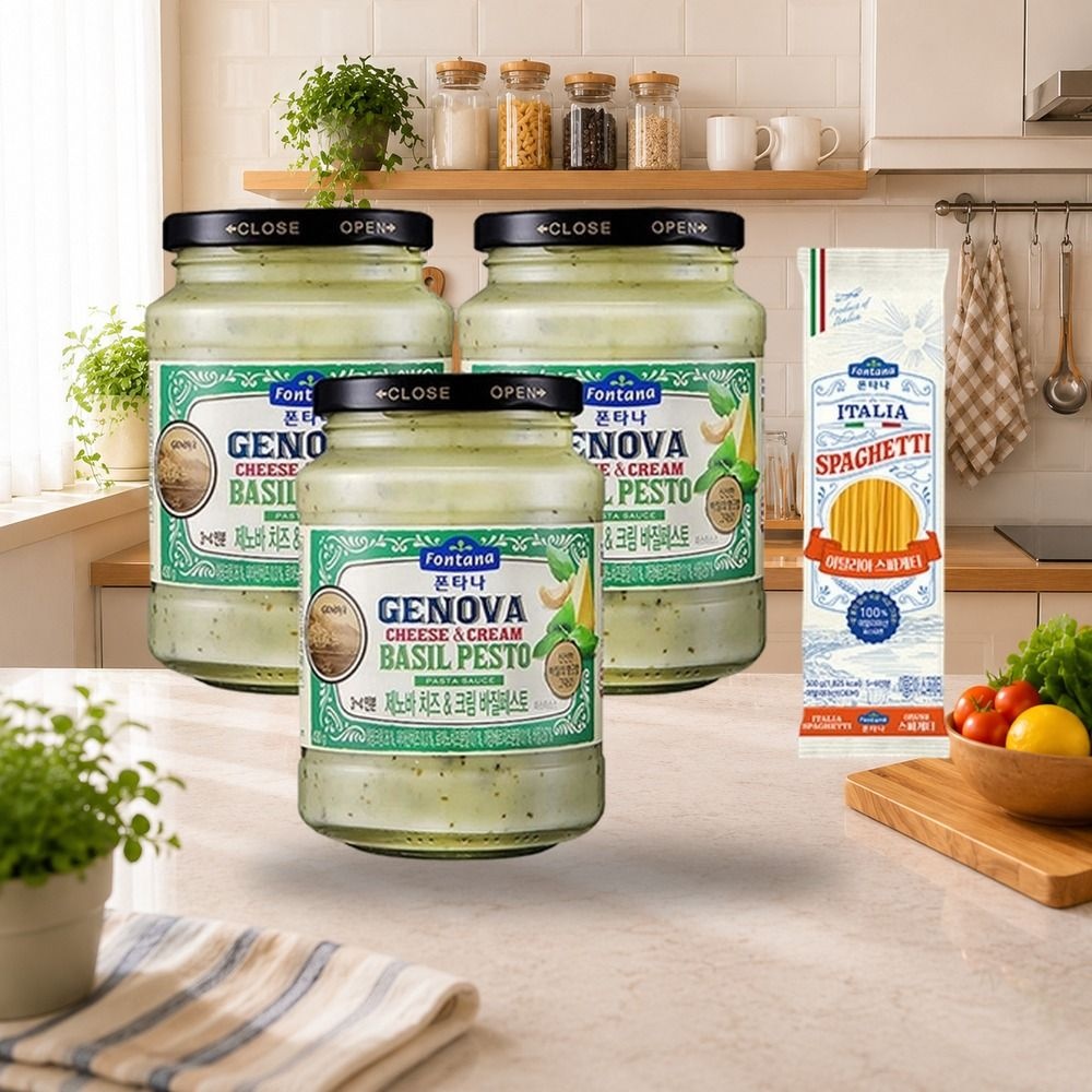 폰타나 크림바질페스토 파스타소스, 430g, 3개 + 이탈리아 캄파니아 스파게티 500g,1개