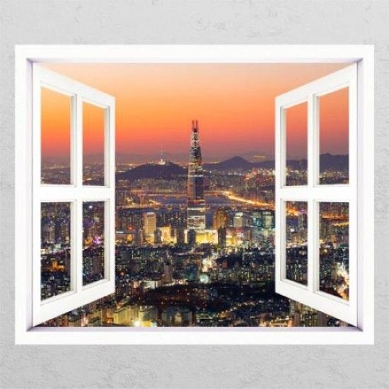 아트박스/꾸밈 gb307-롯데월드타워가보이는야경_창문그림액자