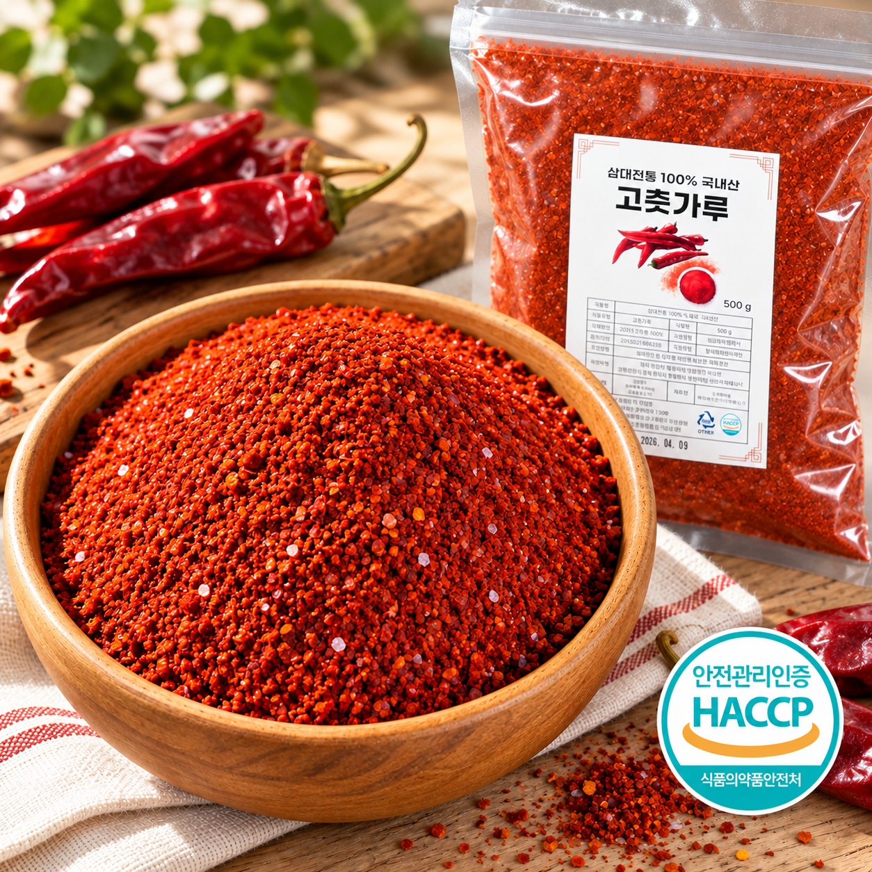 (3대 전통)(국내산 100%) 26년 햇 고춧가루 500g 1kg 3kg 6kg 보통 매운 맛 고추가루 굵은가루 가는가루 HACCP 인증