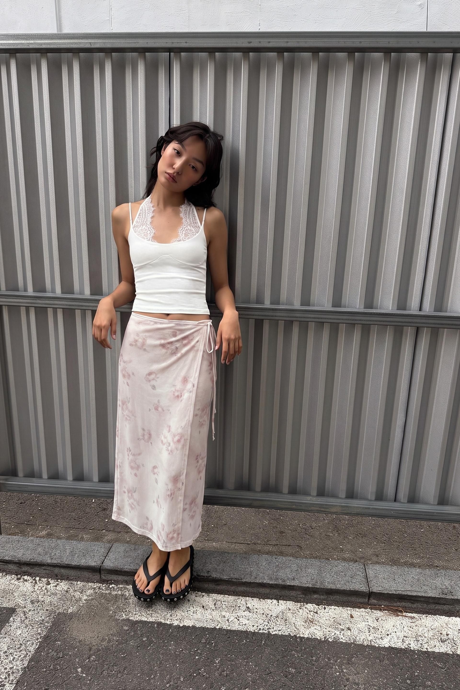 자라 ZARA 플라워 튤 미디 스커트 - 그레이 5039/649/111 645279