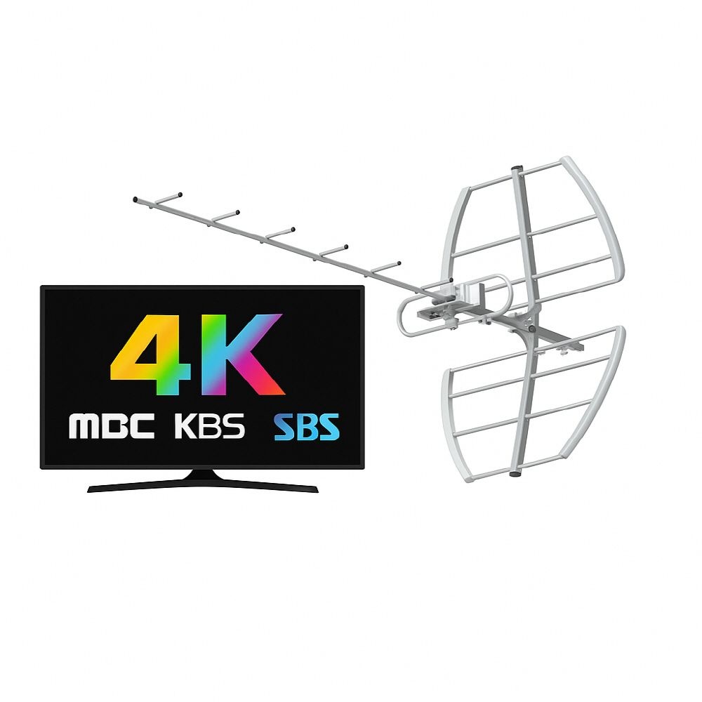 옥외용 4K DTV 야기 안테나 지상파 수신기 UHD 디지털 티비 방송 실외용 가정용 디지탈 공중파 티브이 연결