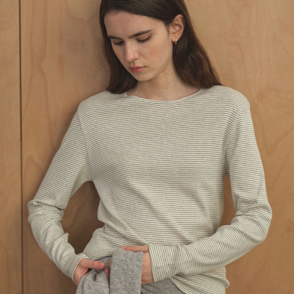 STRIPE COTTON TEE [TIFA04LT05]_Gray