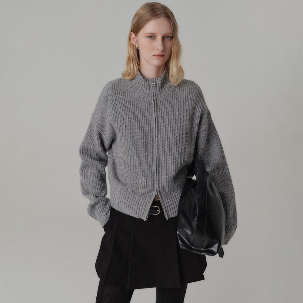 [룩캐스트]오드리 캐시미어 집업 가디건_그레이 / AUDREY CASHMERE ZIP UP CARDIGAN_GREY