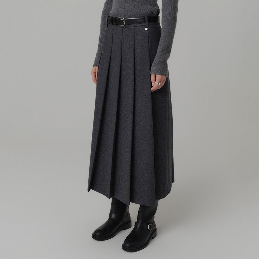 [룩캐스트]나틸다 울 플리츠 롱 스커트_차콜 / NATILDA WOOL PLEATS LONG SKIRT_CHARCOAL