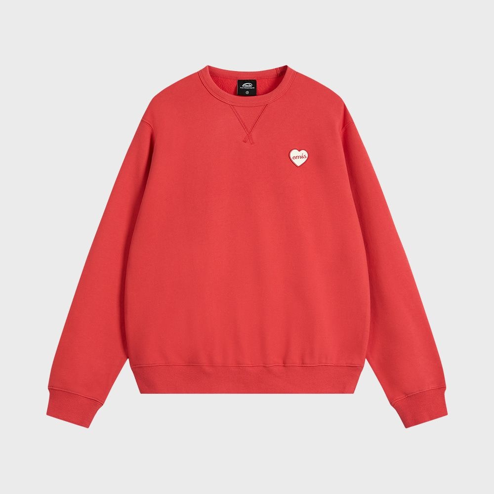 HEART RUBBER PATCH SWEATSHIRT-RED