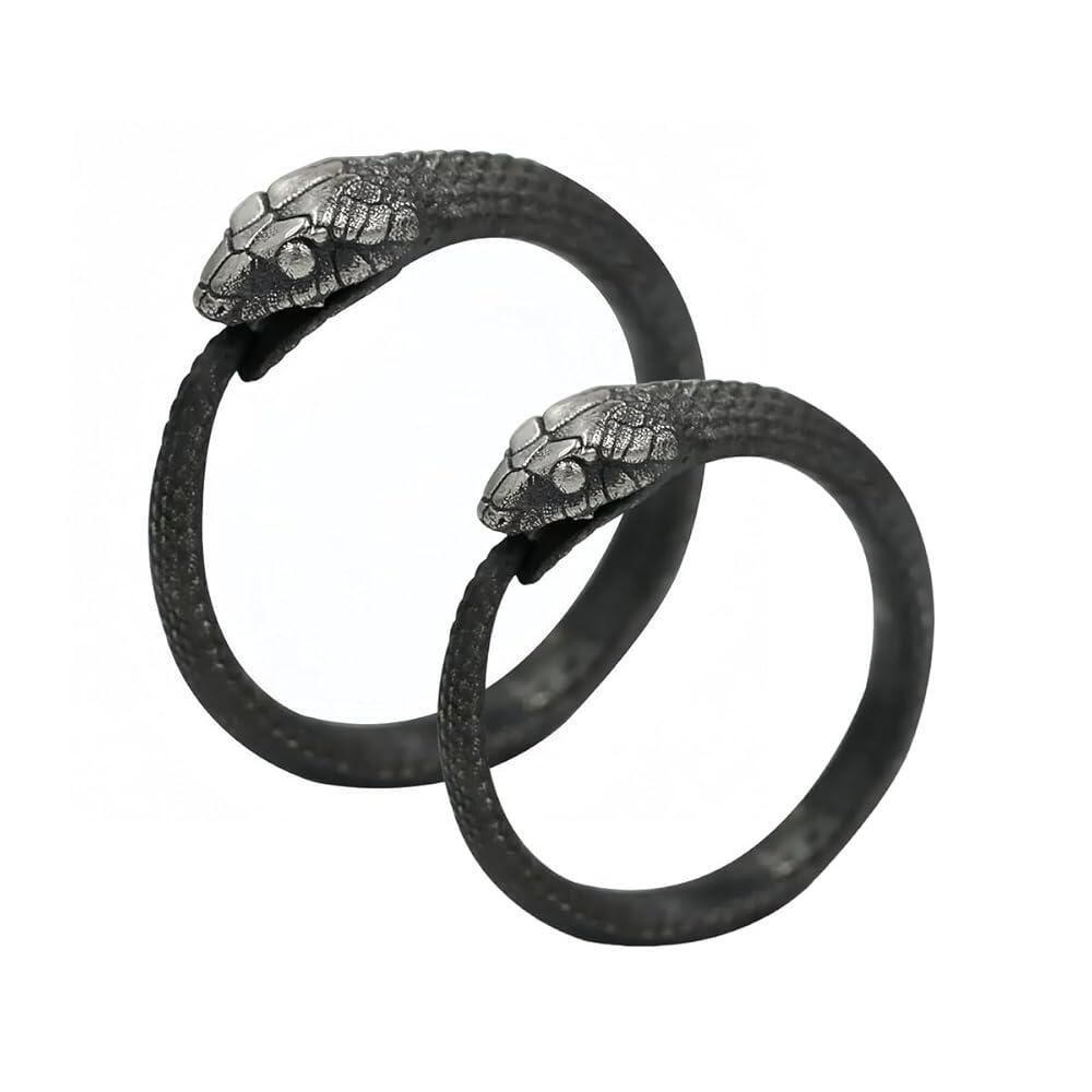 CAVIEA [해외] 커플 조절 가능한 블랙 Ouroboros 스네이크 링 - 빈티지 고딕 뱀 밴드 남성 여성용 마녀 스테이트먼트 동물 주얼리 [