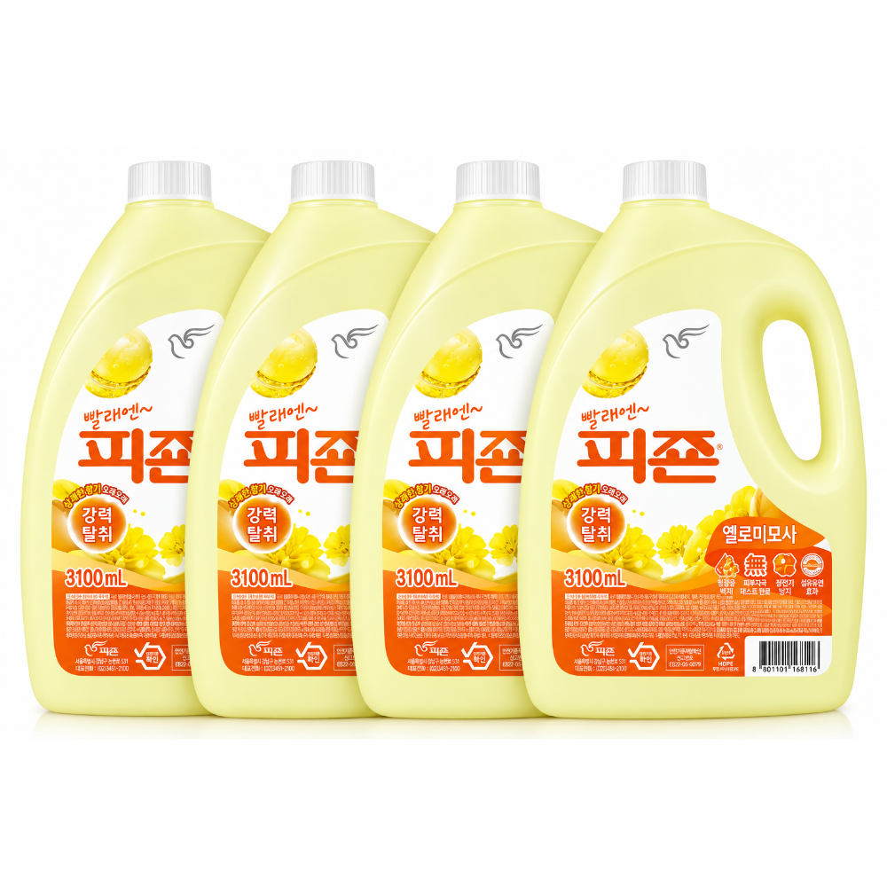 향기로운 냄새좋은 빨래엔 피죤 강력탈취 섬유유연제 레귤러 옐로미모사, 3.1L, 4개