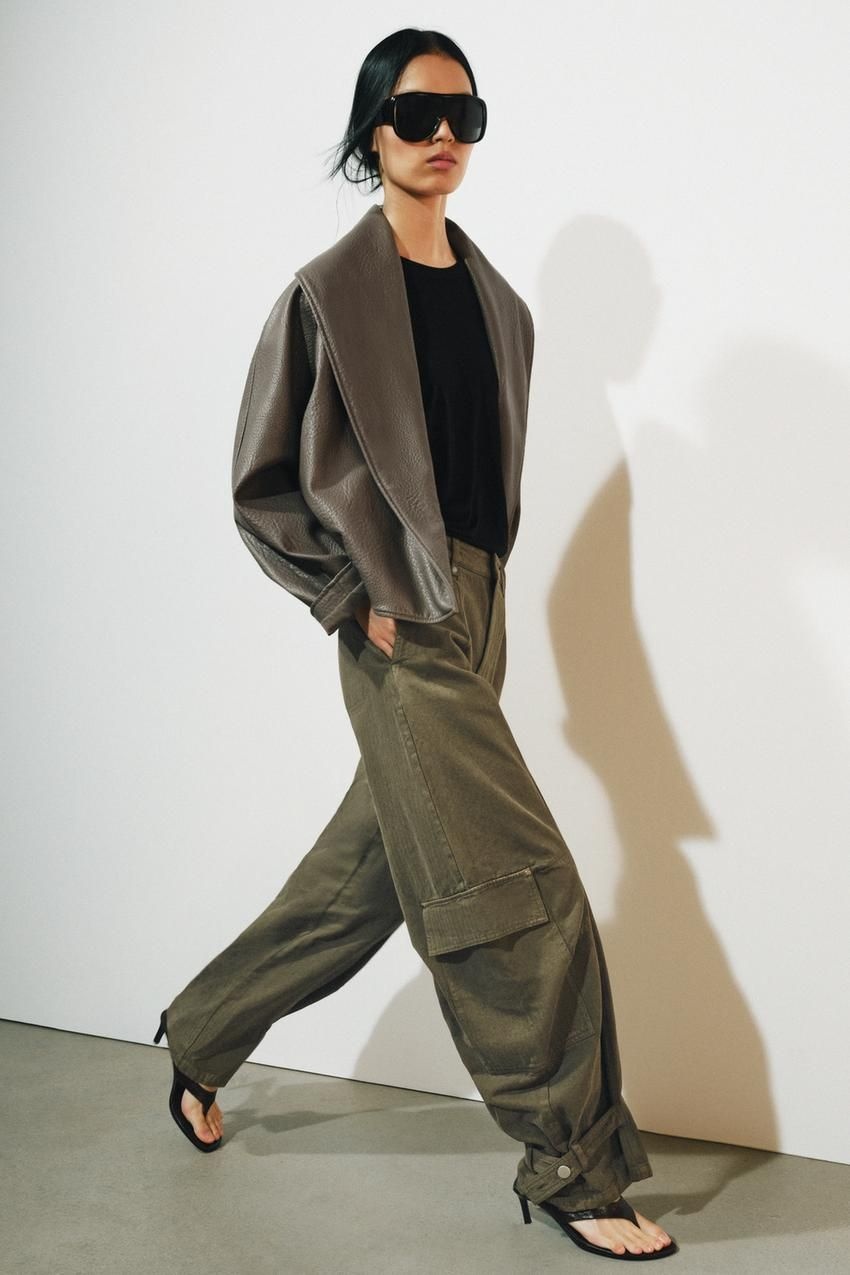자라 ZARA ZW 컬렉션 배럴 카고 팬츠 - 카키 0340/249/505 23C710 25Y731
