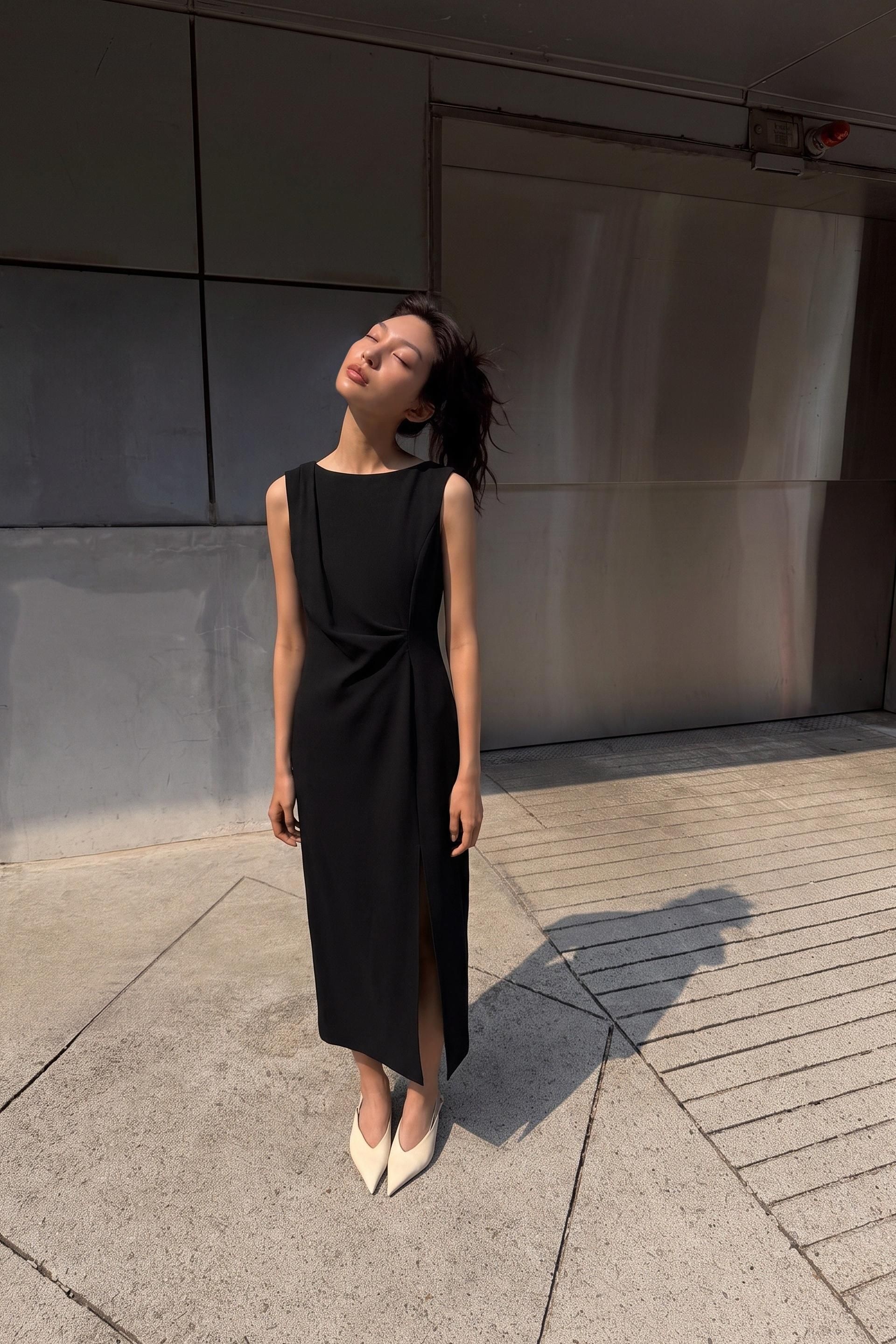 자라 ZARA 드레이프 미디 원피스 - 블랙 7038/536/800