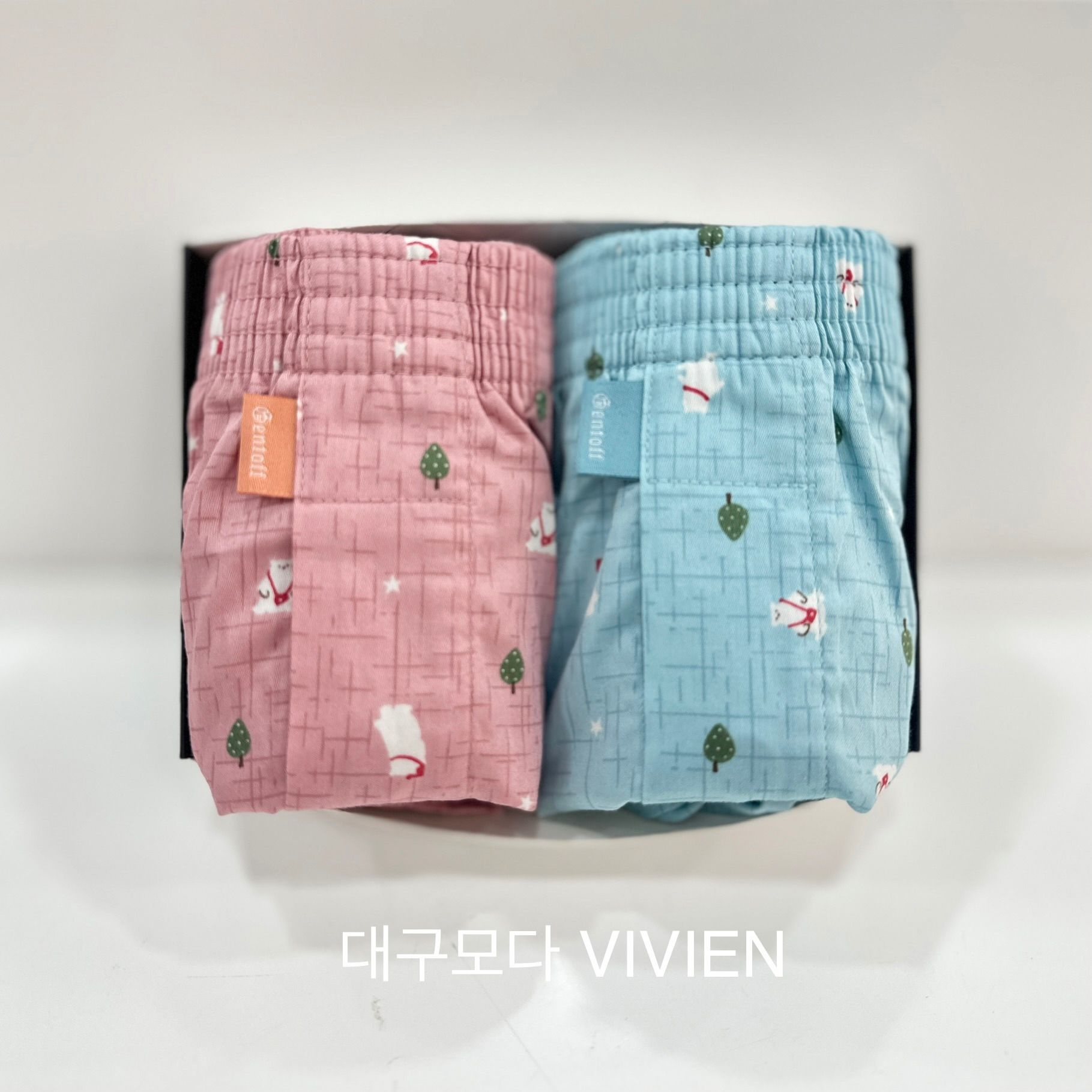 [모다아울렛][비비안]면 60수 주자 곰 프린트 남성 트렁크 2종세트 TP4404_DG 대구점