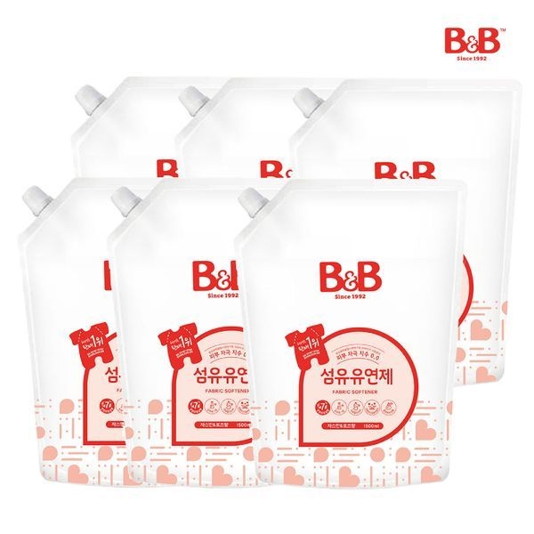 [보리보리]비앤비 아기 세탁 섬유유연제 오리지널 (자스민로즈) 1500ml 리필 x 6개