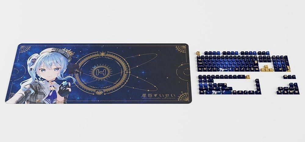 <b>HYTE</b> [해외] <b>Hyte</b> Hoshimachi Suisei Official Keycap Set & Desk Pad Bundle for Keyboards – 153 PBT Keycaps, Cherry Profile, MX-Compatible - UK/ISO, ANSI, JIS Layo