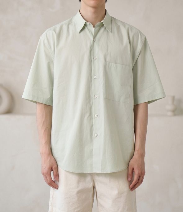 AURALEE AURALEE WASHED FINX TWILL BIG HALF SLEEVED SHIRT LIGHT GREEN A25SS03TN 워시드 핀스 트윌 빅 하프 슬리브 셔츠 41924