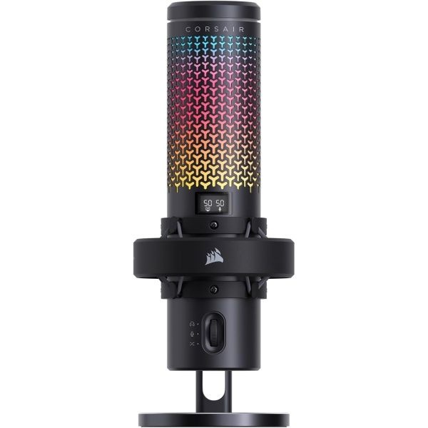 Corsair VOXARA USB RGB 게이밍 스트리밍 콘덴서 마이크 블랙 192kHz/32-Bit OLED 스크린 내장 쇼크마운트 팝필터